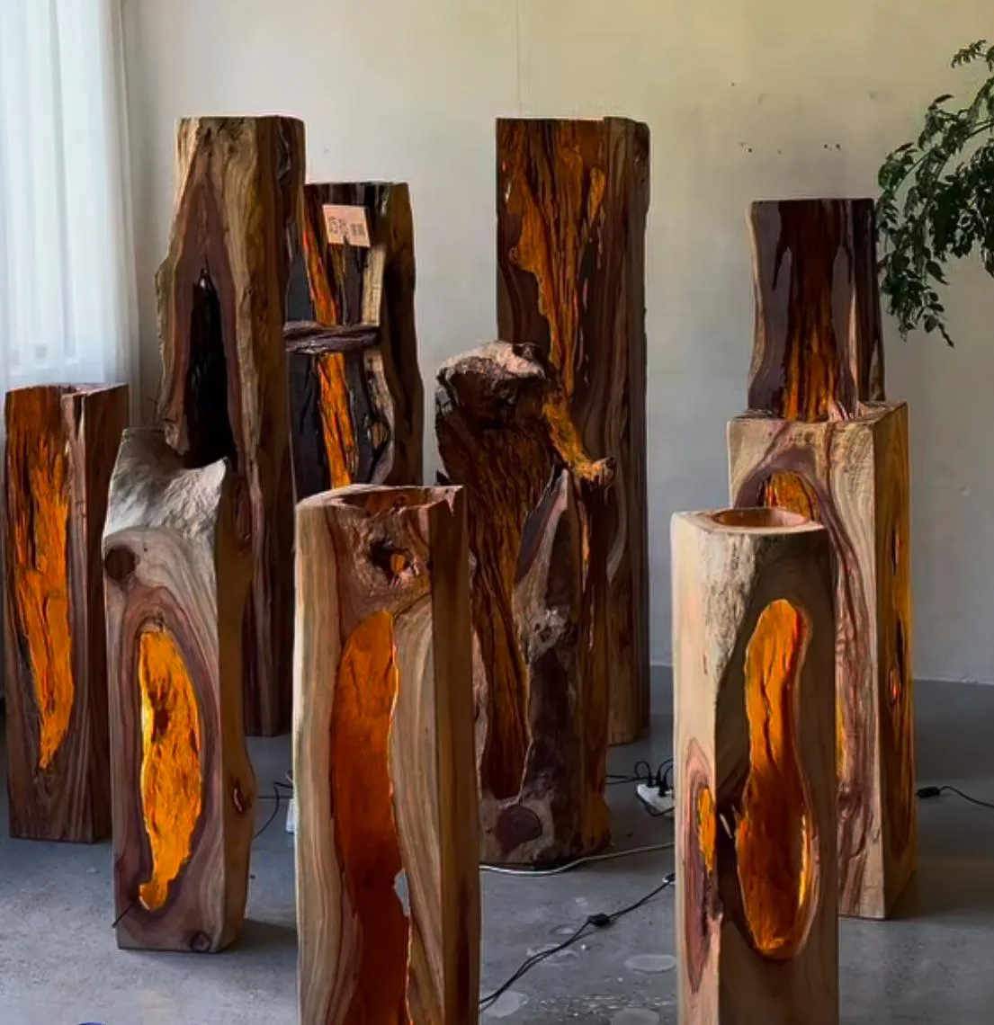Illuminated Live-Edge Columns
